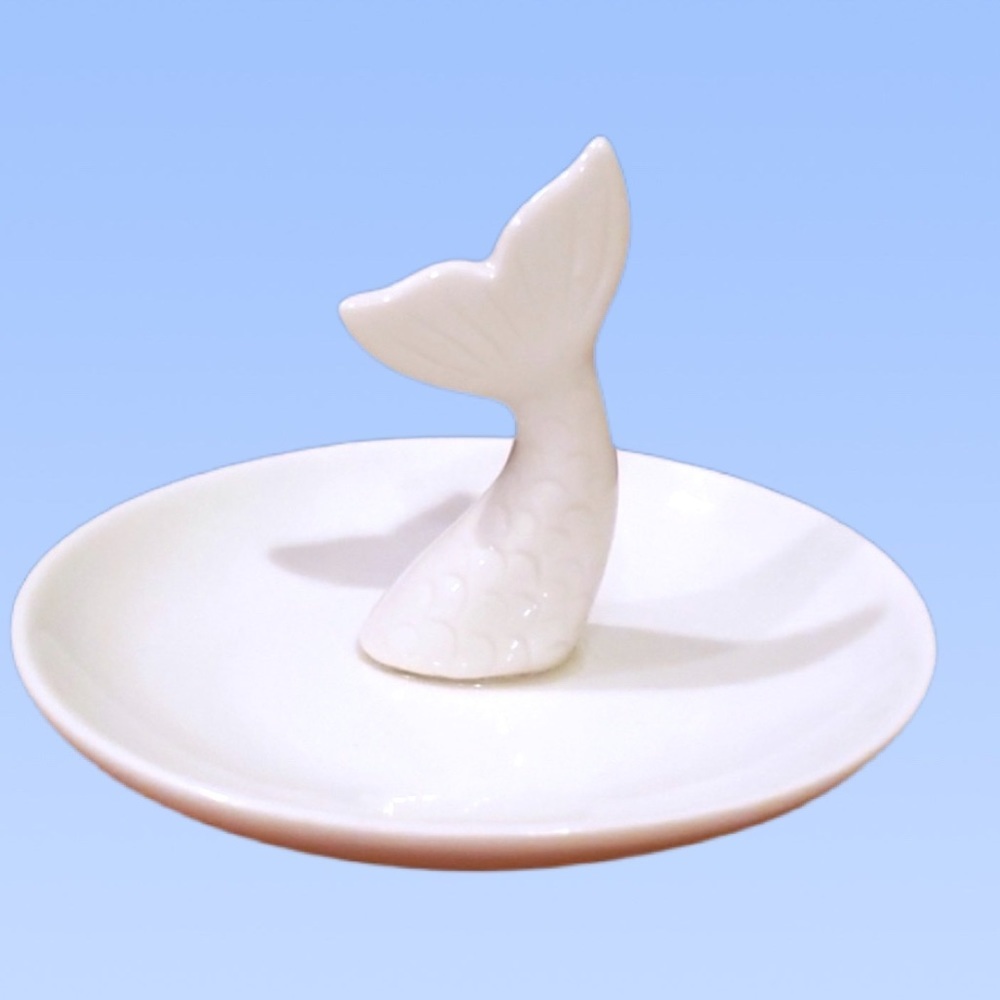 Decorative Ceramic Mermaid Ring Tray White